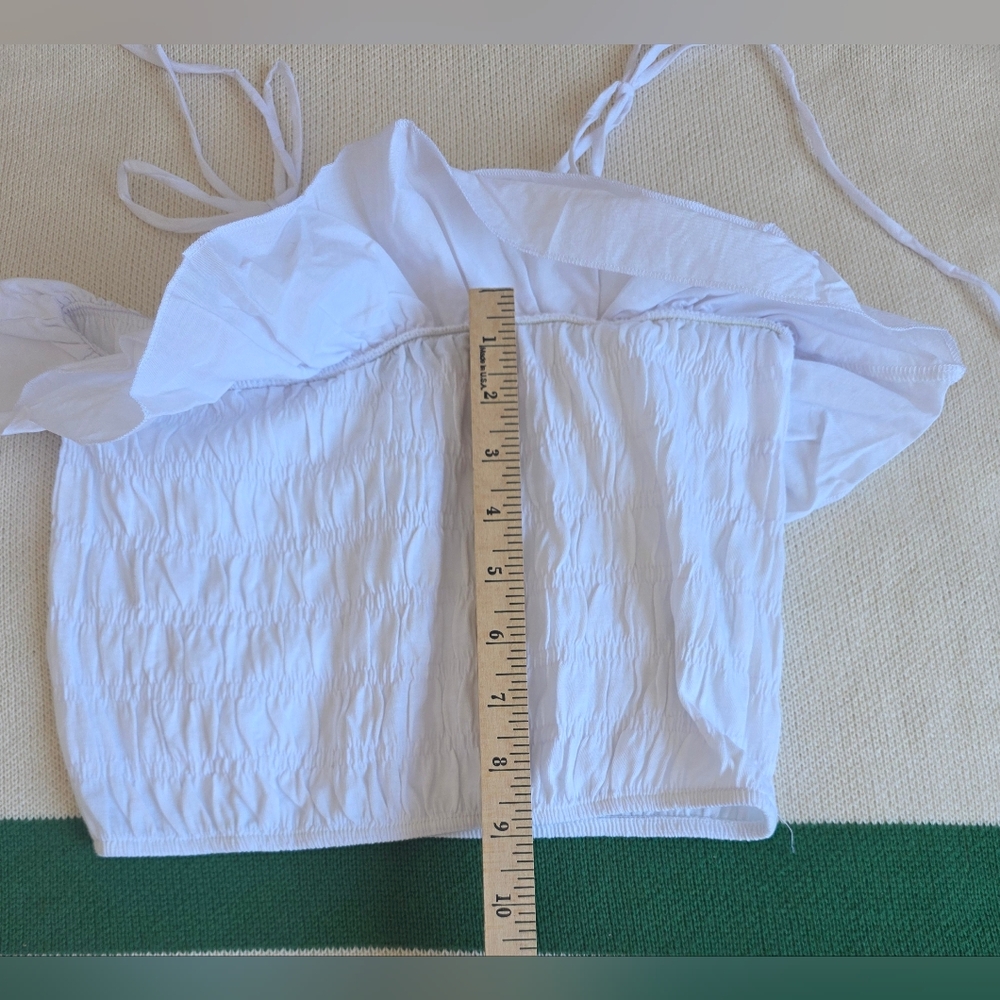 Zara White Ruffled Smocked Crop Top w Off-Shoulder Tie Straps NEW S Med - Picture 7 of 9